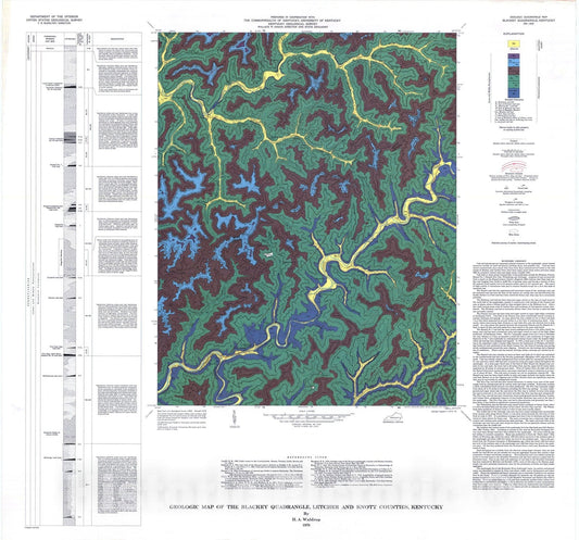 Map : Geologic map of the Blackey quadrangle, Letcher and Knott Counties, Kentucky, 1976 Cartography Wall Art :