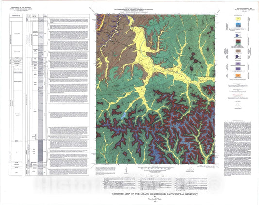 Map : Geologic map of the Means quadrangle, east-central Kentucky, 1976 Cartography Wall Art :