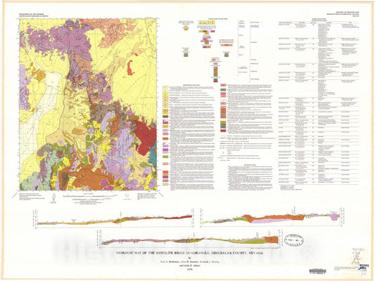 Map : Geologic map of the Rhyolite Ridge quadrangle, Esmeralda County, Nevada, 1976 Cartography Wall Art :