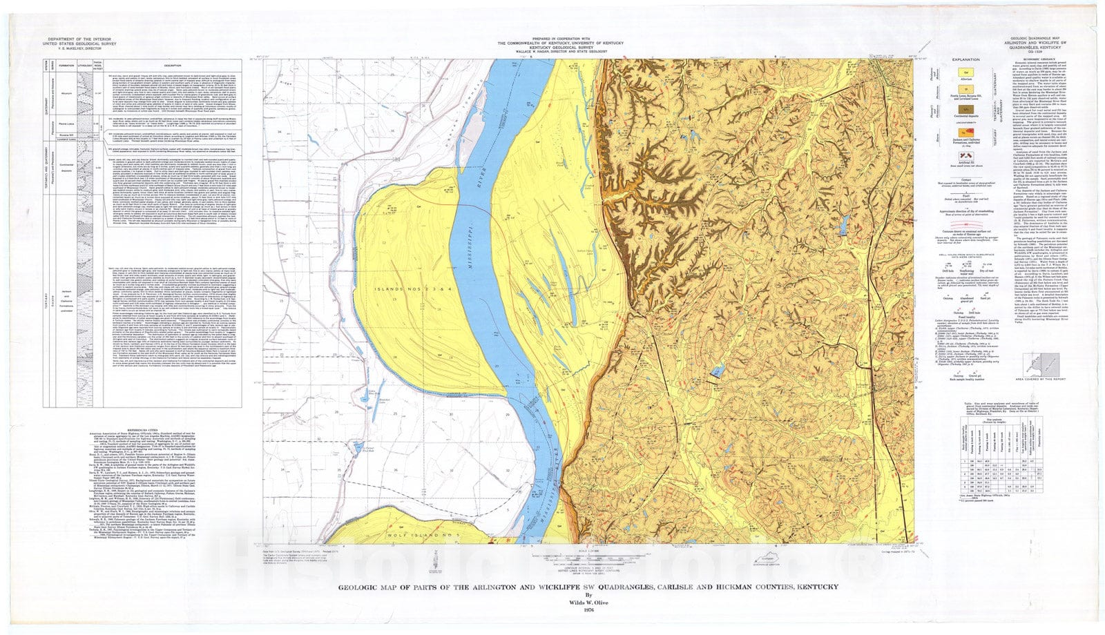 Map : Geologic map of parts of the Arlington and Wickliffe SW quadrangles, Carlisle and Hickman Counties, Kentucky, 1976 Cartography Wall Art :