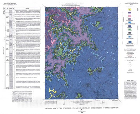 Map : Geologic map of the Irvington quadrangle, Meade and Breckinridge Counties, Kentucky, 1976 Cartography Wall Art :