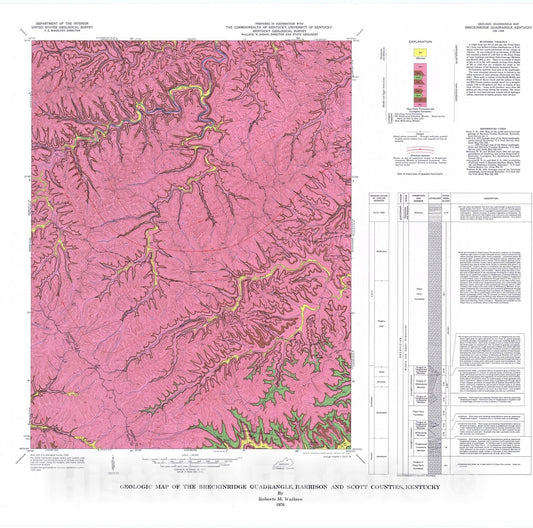 Map : Geologic map of the Breckinridge quadrangle, Harrison and Scott Counties, Kentucky, 1976 Cartography Wall Art :