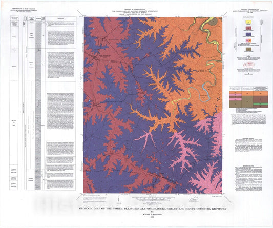 Map : Geologic map of the North Pleasureville quadrangle, Shelby and Henry Counties, Kentucky, 1976 Cartography Wall Art :