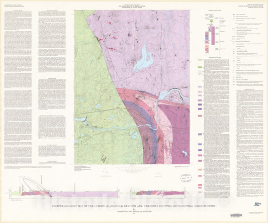 Map : Bedrock geologic map of the Ludlow quadrangle, Hampden and Hampshire Counties, south-central Massachusetts, 1977 Cartography Wall Art :