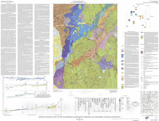 Map : Surficial geologic map of the Glastonbury quadrangle, Hartford and Middlesex Counties, Connecticut, 1977 Cartography Wall Art :