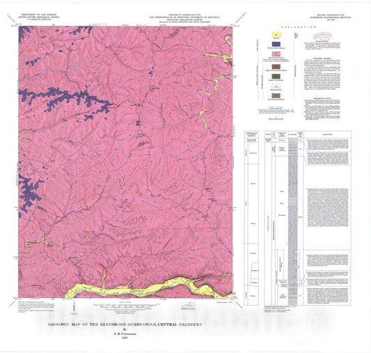 Map : Geologic map of the Glensboro quadrangle, central Kentucky, 1976 Cartography Wall Art :