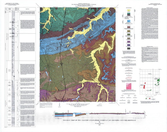 Map : Geologic map of the Crofton quadrangle, Christian and Hopkins Counties, Kentucky, 1977 Cartography Wall Art :