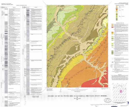 Map : Geologic map of the Cooper Ridge NE quadrangle, Sweetwater County, Wyoming, 1977 Cartography Wall Art :
