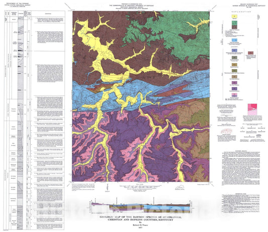 Map : Geologic map of the Dawson Springs SE quadrangle, Christian and Hopkins Counties, Kentucky, 1977 Cartography Wall Art :