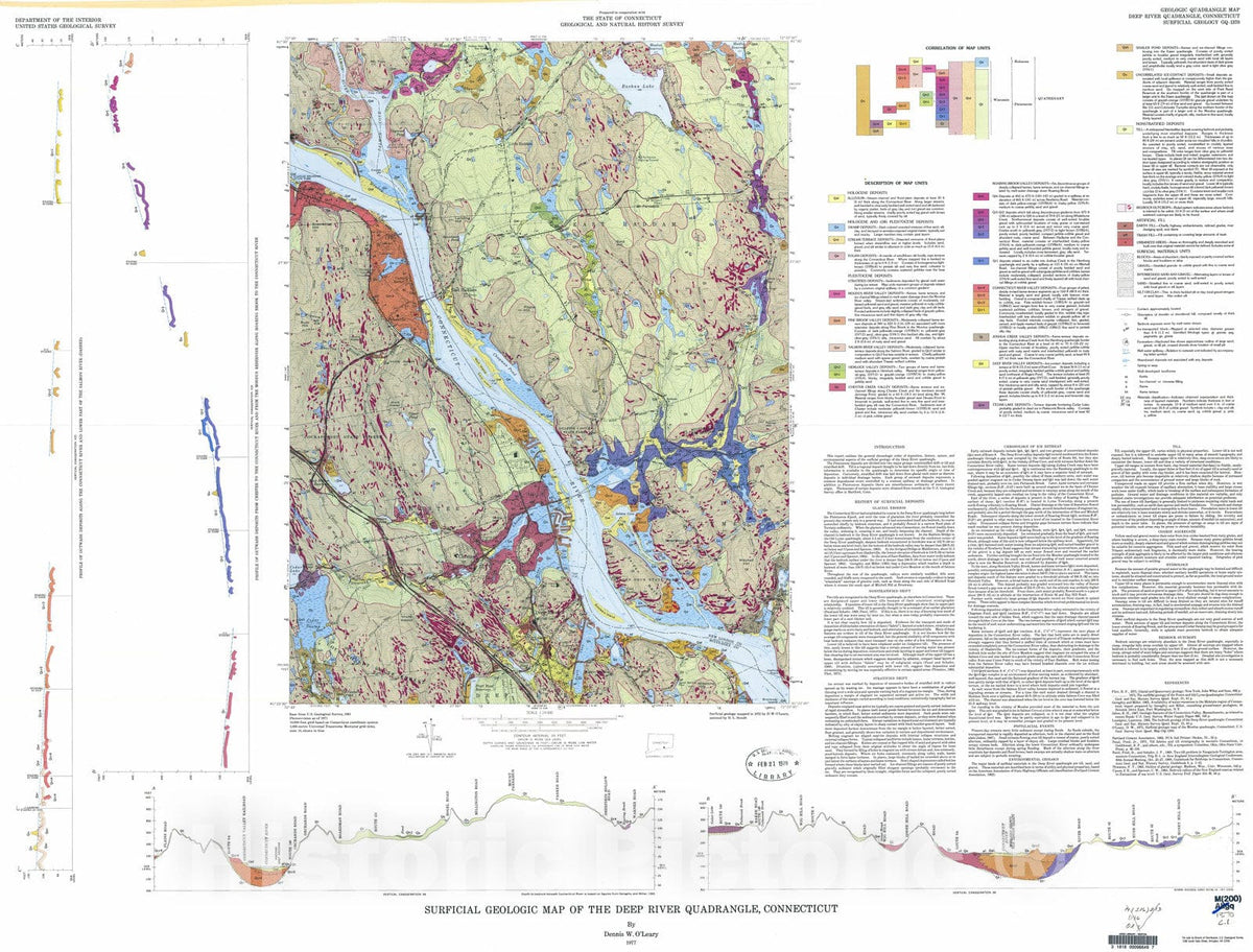 Map : Surficial geologic map of the Deep River quadrangle, Connecticut, 1977 Cartography Wall Art :