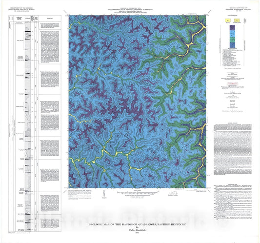 Map : Geologic map of the Handshoe quadrangle, eastern Kentucky, 1977 Cartography Wall Art :