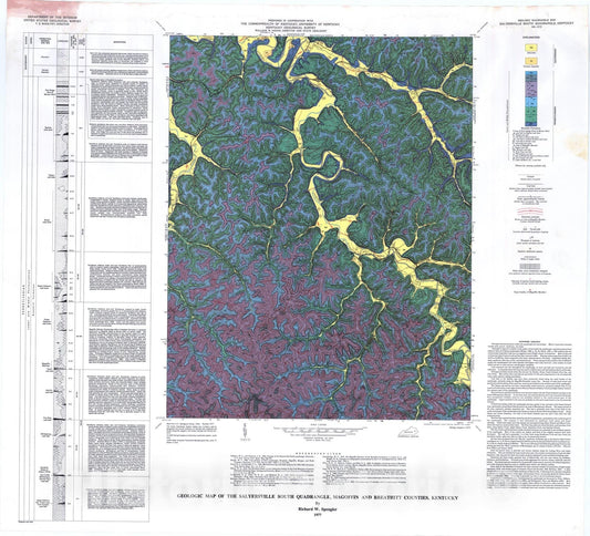 Map : Geologic map of the Salyersville South quadrangle, Magoffin and Breathitt Counties, Kentucky, 1977 Cartography Wall Art :