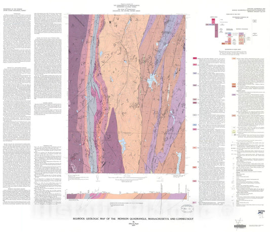 Map : Bedrock geologic map of the Monson quadrangle, Massachusetts and Connecticut, 1977 Cartography Wall Art :
