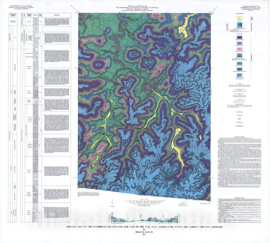Map : Geologic map of the Powersburg quadrangle and part of the Pall Mall quadrangle, Wayne and Clinton Counties, Kentucky, 1977 Cartography Wall Art :