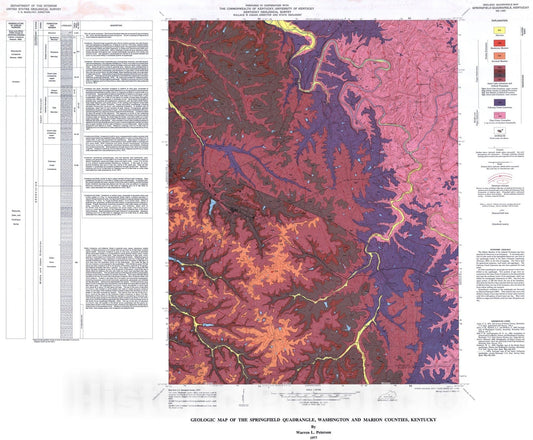 Map : Geologic map of the Springfield quadrangle, Washington and Marion Counties, Kentucky, 1977 Cartography Wall Art :