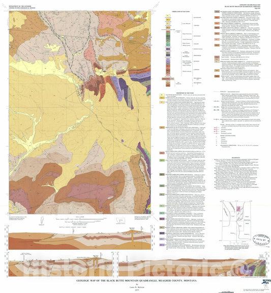 Map : Geologic map of the Black Butte Mountain quadrangle, Meagher County, Montana, 1977 Cartography Wall Art :