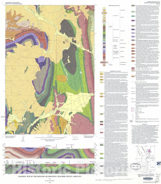 Map : Geologic map of the Ringling quadrangle, Meagher County, Montana, 1977 Cartography Wall Art :