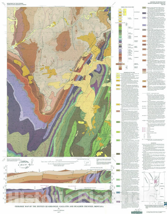 Map : Geologic map of the Sixteen quadrangle, Gallatin and Meagher Counties, Montana, 1977 Cartography Wall Art :