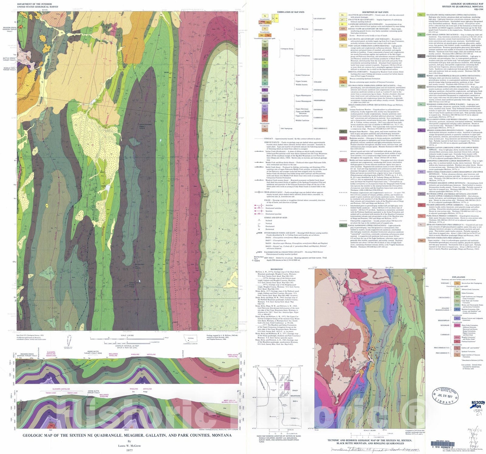 Map : Geologic map of the Sixteen NE quadrangle, Meagher, Gallatin, and Park Counties, Montana, 1977 Cartography Wall Art :