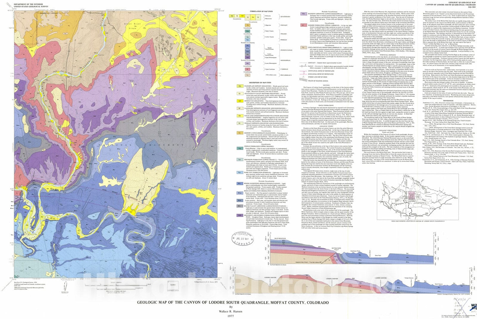 Map : Geologic map of the Canyon of Lodore South quadrangle, Moffat County, Colorado, 1977 Cartography Wall Art :
