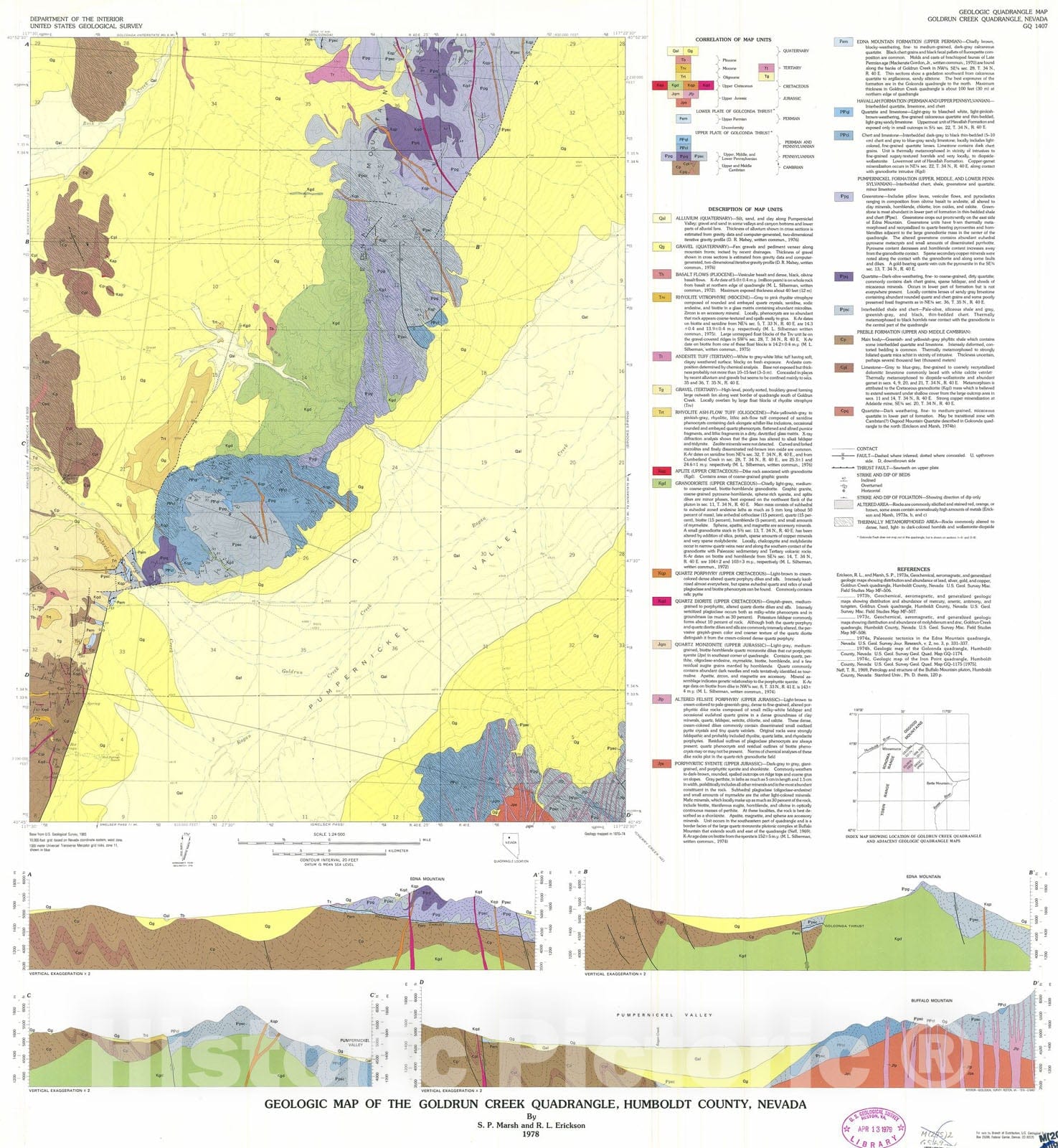 Map : Geologic map of the Goldrun Creek quadrangle, Humboldt County, Nevada, 1978 Cartography Wall Art :