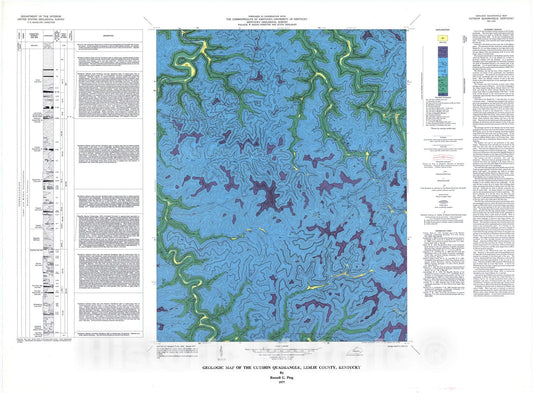 Map : Geologic map of the Cutshin quadrangle, Leslie County, Kentucky, 1977 Cartography Wall Art :
