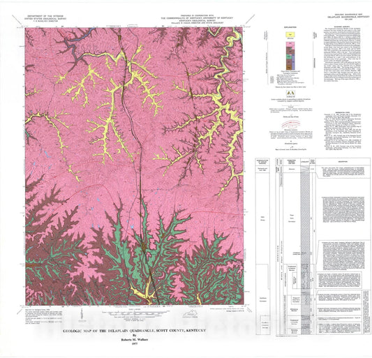 Map : Geologic map of the Delaplain quadrangle, Scott County, Kentucky, 1977 Cartography Wall Art :