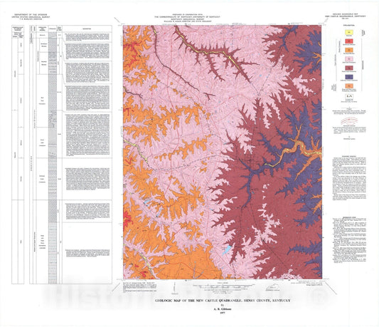 Map : Geologic map of the New Castle quadrangle, Henry County, Kentucky, 1977 Cartography Wall Art :