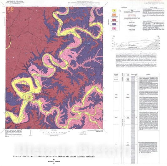 Map : Geologic map of the Taylorsville quadrangle, Spencer and Shelby Counties, Kentucky, 1977 Cartography Wall Art :