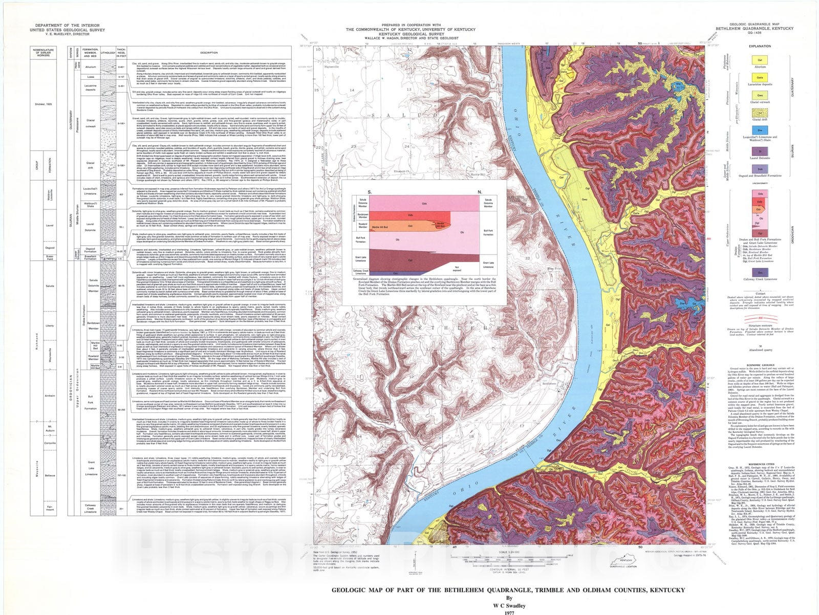 Map : Geologic map of part of the Bethlehem quadrangle, Trimble and Oldham Counties, Kentucky, 1977 Cartography Wall Art :