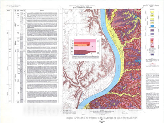 Map : Geologic map of part of the Bethlehem quadrangle, Trimble and Oldham Counties, Kentucky, 1977 Cartography Wall Art :