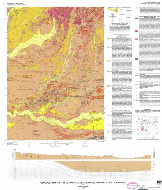 Map : Geologic map of the Bonneville quadrangle, Fremont County, Wyoming, 1978 Cartography Wall Art :