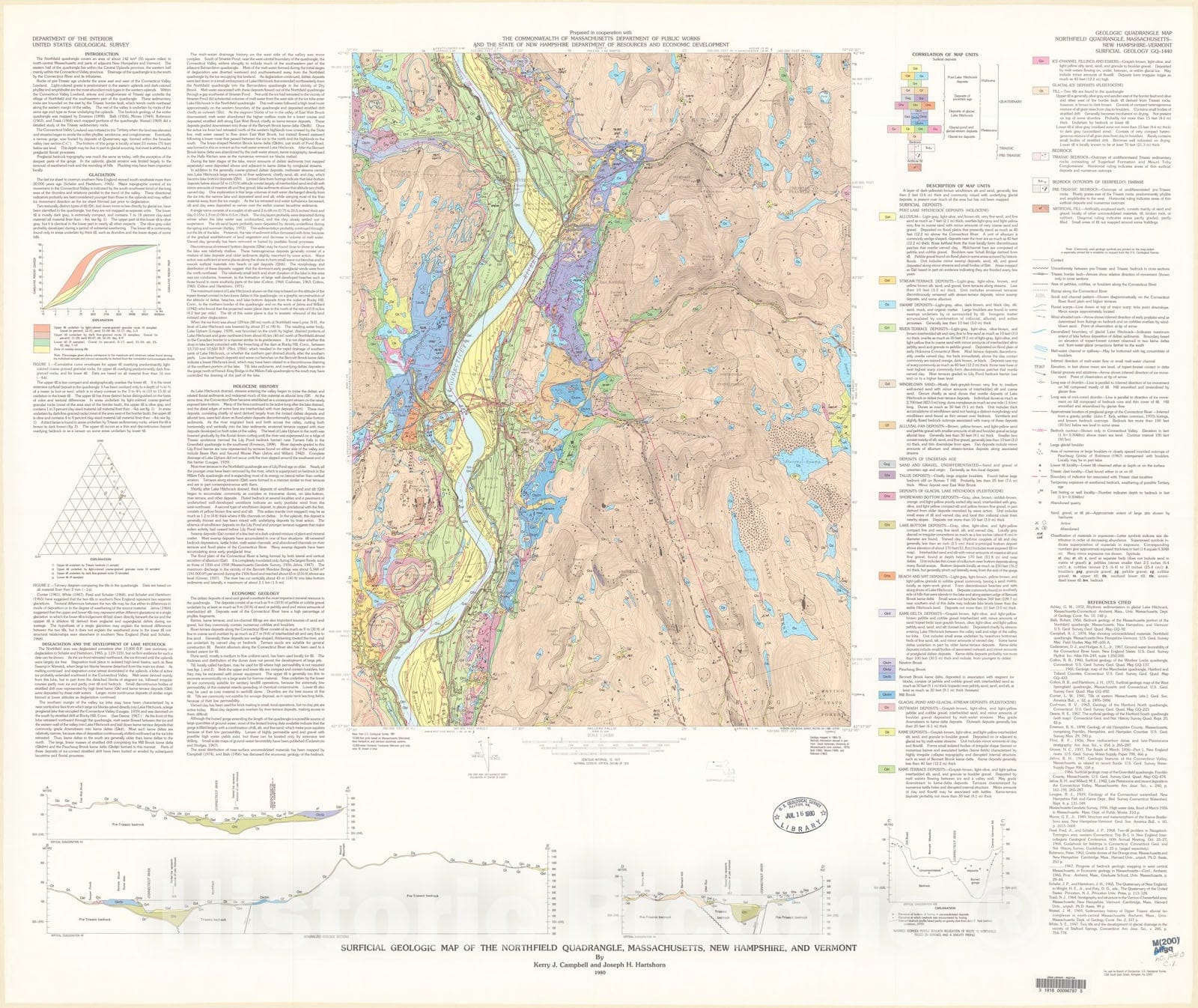 Map : Surficial geologic map of the Northfield quadrangle, Massachusetts, New Hampshire, and Vermont, 1980 Cartography Wall Art :