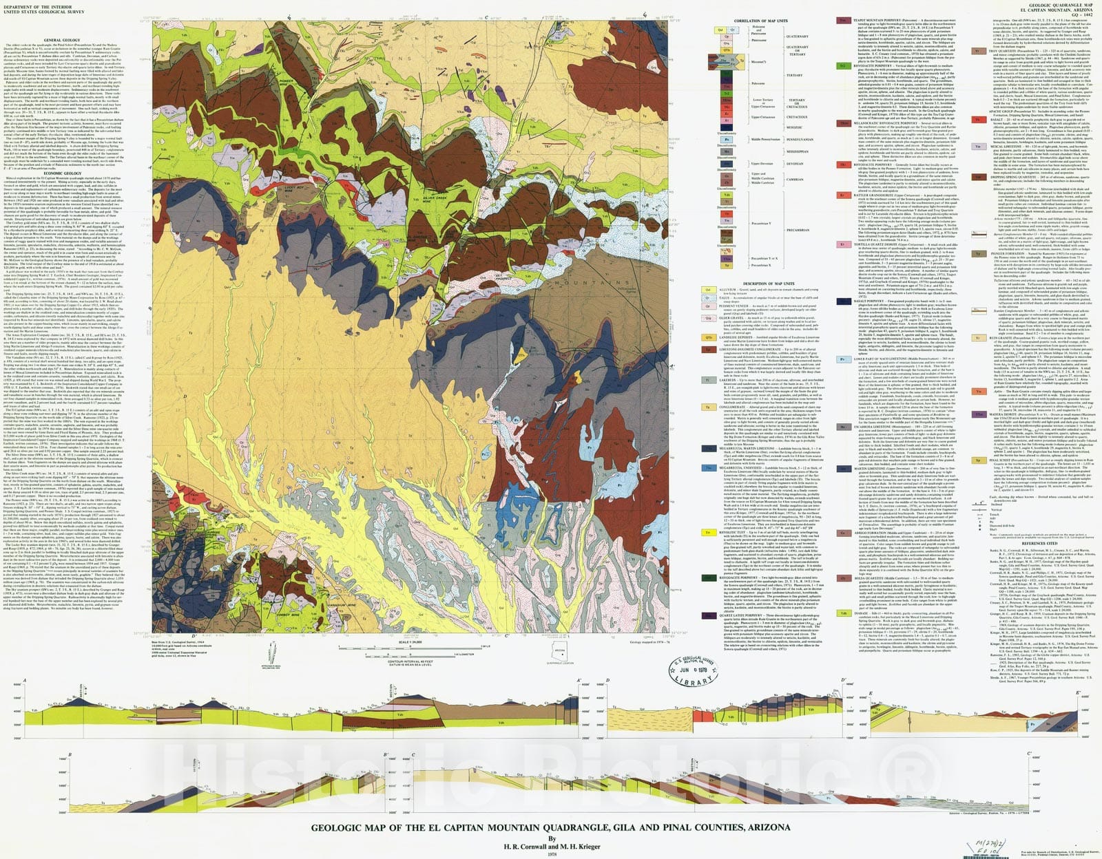 Map : Geologic map of the El Capitan Mountain quadrangle, Gila and Pinal Counties, Arizona, 1978 Cartography Wall Art :