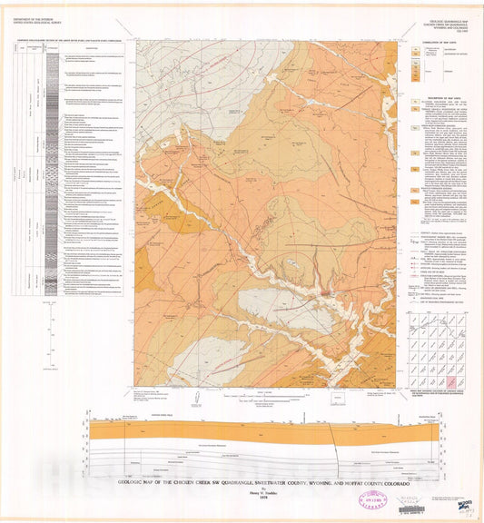 Map : Geologic map of the Chicken Creek SW quadrangle, Sweetwater County, Wyoming, and Moffat County, Colorado, 1978 Cartography Wall Art :