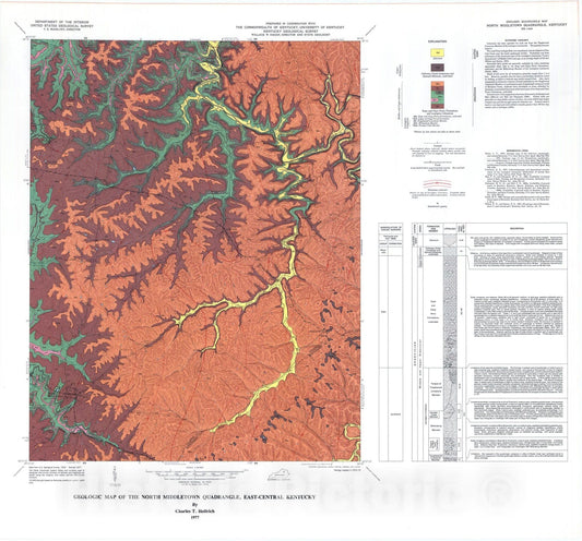 Map : Geologic map of the North Middletown quadrangle, east-central Kentucky, 1977 Cartography Wall Art :
