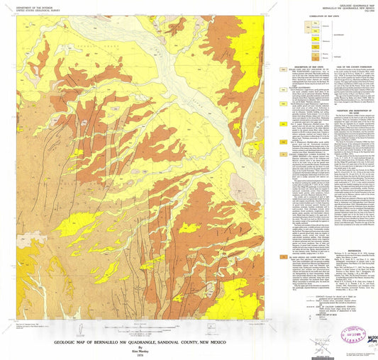 Map : Geologic map of the Bernalillo NW quadrangle, Sandoval County, New Mexico, 1978 Cartography Wall Art :
