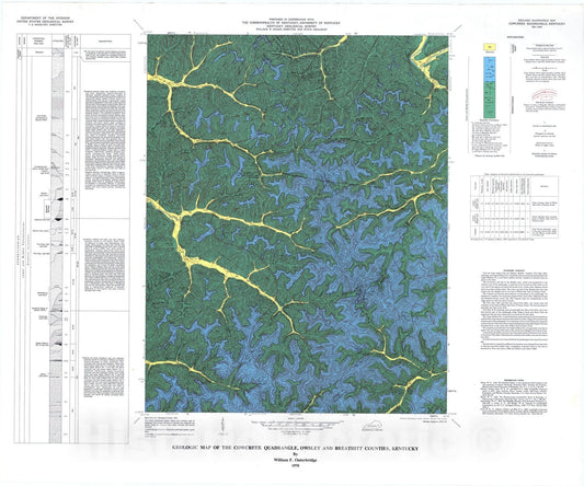 Map : Geologic map of the Cowcreek quadrangle, Owsley and Breathitt Counties, Kentucky, 1978 Cartography Wall Art :