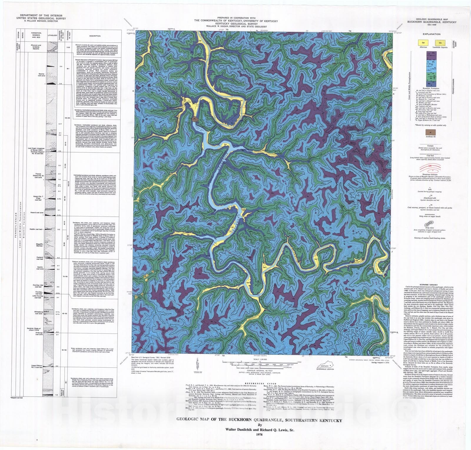 Map : Geologic map of the Buckhorn quadrangle, southeastern Kentucky, 1978 Cartography Wall Art :