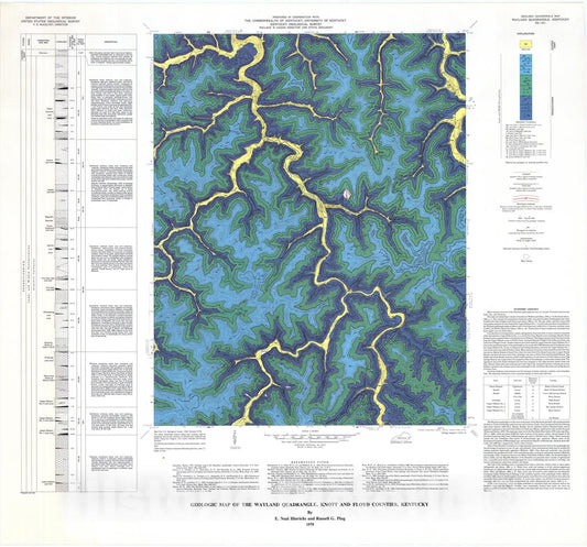Map : Geologic map of the Wayland quadrangle, Knott and Floyd Counties, Kentucky, 1978 Cartography Wall Art :