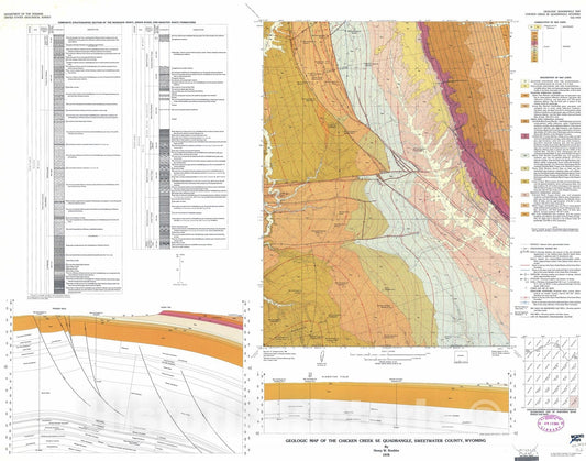 Map : Geologic map of the Chicken Creek SE quadrangle, Sweetwater County, Wyoming, 1978 Cartography Wall Art :