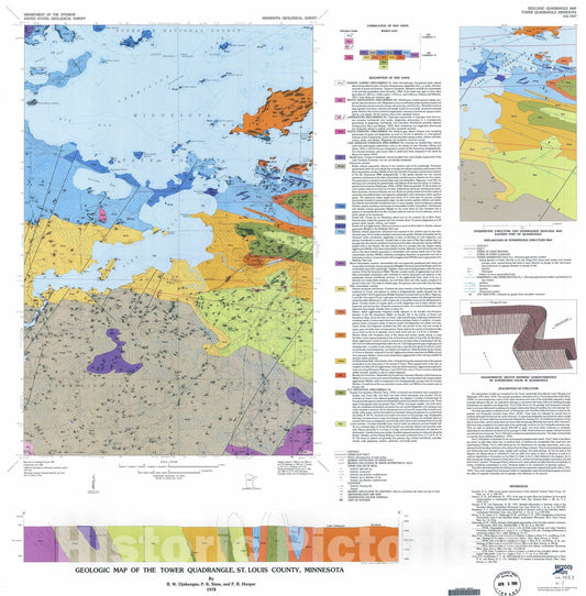 Map : Geologic map of the Tower quadrangle, St. Louis County, Minnesota, 1978 Cartography Wall Art :