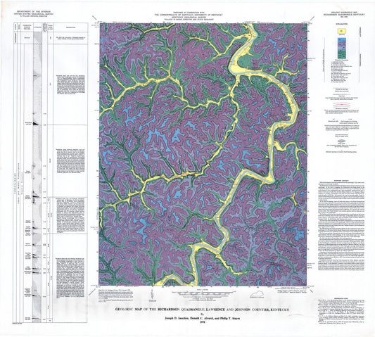Map : Geologic map of the Richardson quadrangle, Lawrence and Johnson Counties, Kentucky, 1978 Cartography Wall Art :