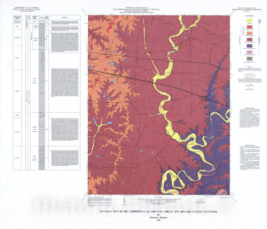 Map : Geologic map of the Simpsonville quadrangle, Shelby and Spencer Counties, Kentucky, 1978 Cartography Wall Art :