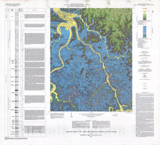 Map : Geologic map of the Louisa quadrangle, Kentucky-West Virginia, 1978 Cartography Wall Art :