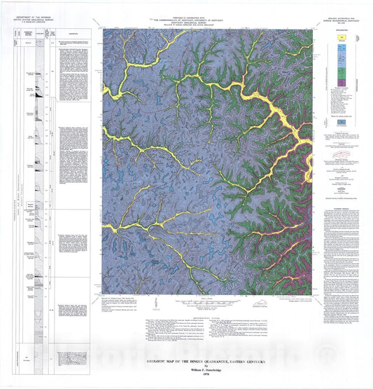 Map : Geologic map of the Dingus quadrangle, eastern Kentucky, 1978 Cartography Wall Art :
