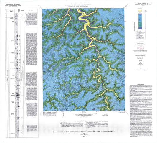 Map : Geologic map of the Creekville quadrangle, Clay and Leslie Counties, Kentucky, 1978 Cartography Wall Art :