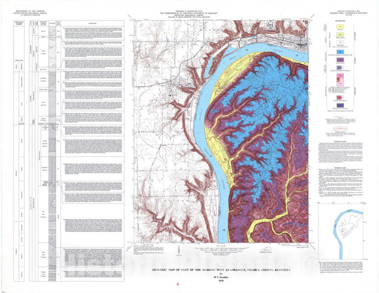 Map : Geologic map of part of the Madison West quadrangle, Trimble County, Kentucky, 1978 Cartography Wall Art :