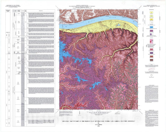Map : Geologic map of part of the Madison East quadrangle, Trimble and Carroll Counties, Kentucky, 1978 Cartography Wall Art :