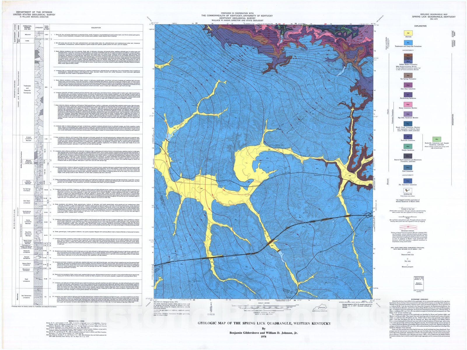 Map : Geologic map of the Spring Lick quadrangle, western Kentucky, 1978 Cartography Wall Art :